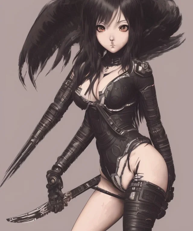 Detailed cute anime Kunoichi female demon looking in a fire ,bodysuit, intricate details, full body portrait, keep head in frame, slight smile, black Japanese motif, concept art, highly detailed, digital painting, concept art, sharp focus, illustration, art by Yoji Shinkawa, WLOP and greg rutkowski and alphonse mucha and artgerm and yanjun Chen and Junji ito and Makoto Shinkai, HDR, octane render