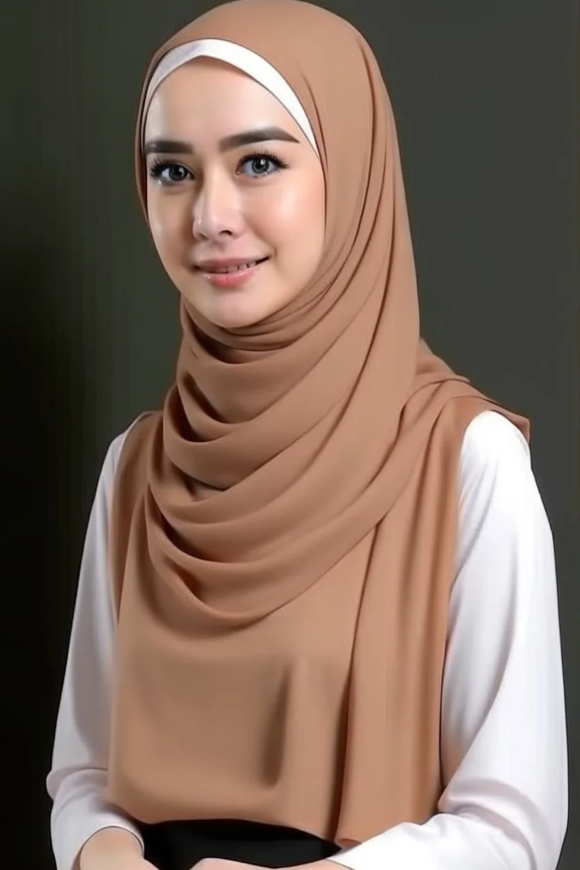 a muslim woman, fair skin, Malay race, standing posture, young executive