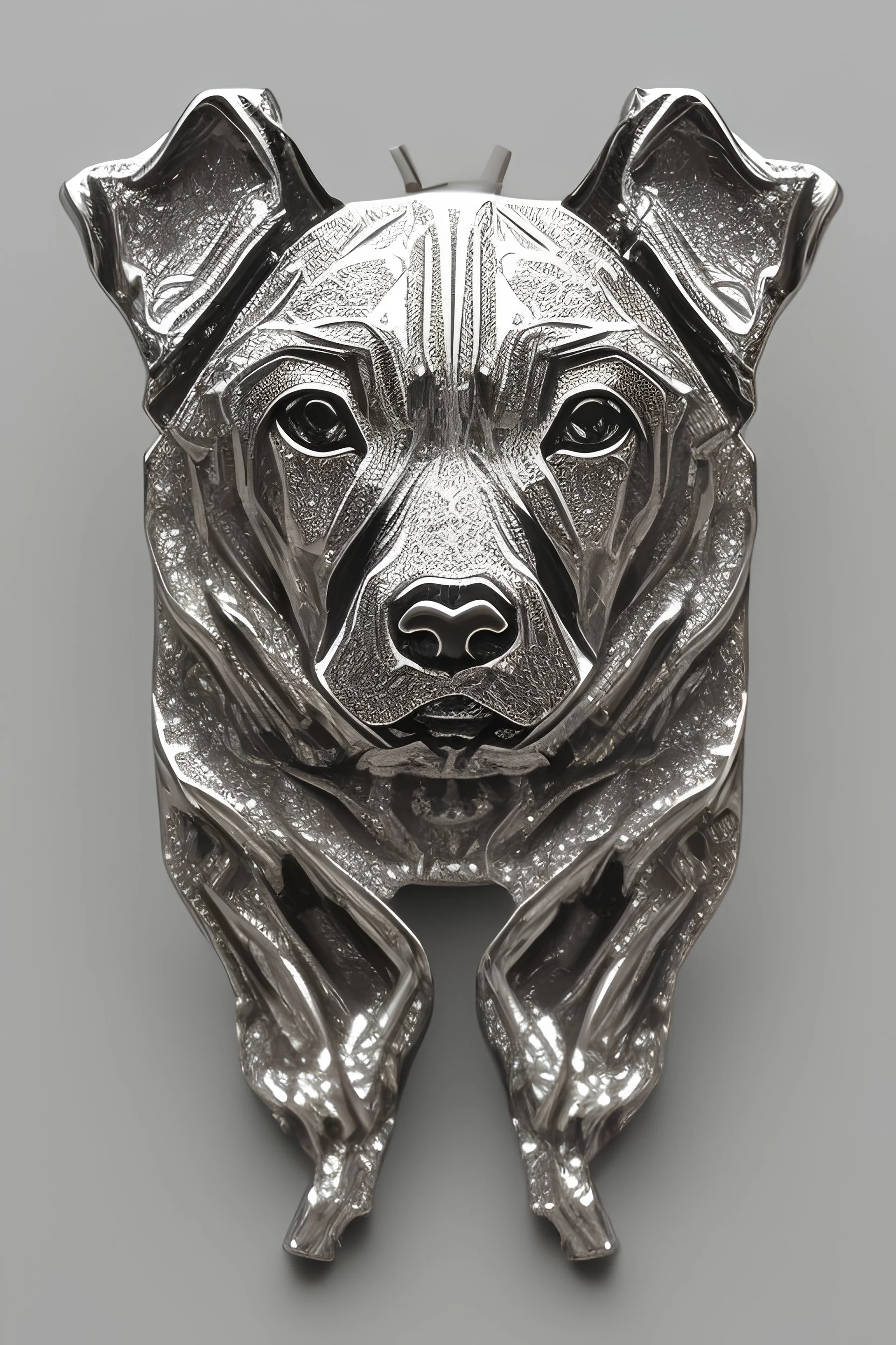 Silver brooch patterned in the shape of a Deberman dog