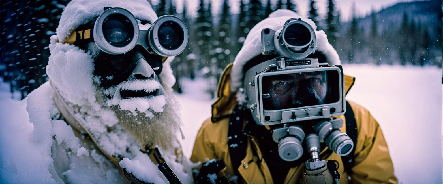 close up documentary photography, Epidemiologist Yeti, National Geographic, weird, Dystopian, Japanese, Extreme depth of field, bokeh blur, winter, blizzard, Alberta, all-natural, in the style of candid, imperfection, natural lighting, Professional shot, shot on Agfa, Fuji Film, Anamorphic lens, 1980s, --ar 4:5 --w 150 --style raw