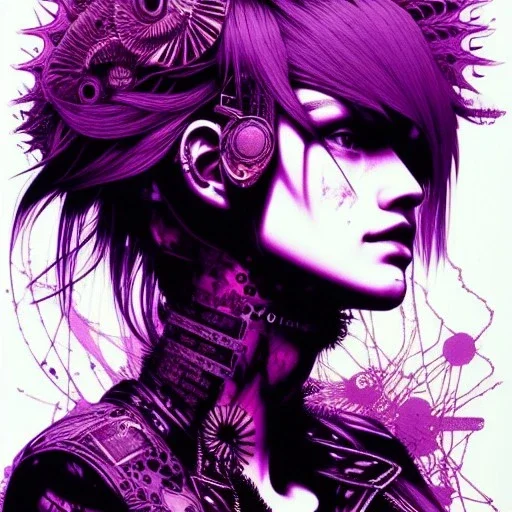 beautiful punk girl, hyper detailed, intricately detailed, illustration by <kilian eng> <Yoji Shinkawa>, purple tones,