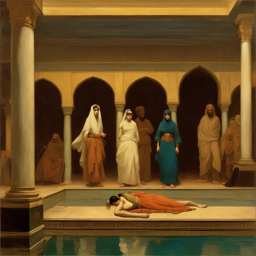 Jean-Leon Gerome: Pool in Harem (1875) Canvas Gallery Wrapped or Framed Giclee Wall Art Print (D6050)