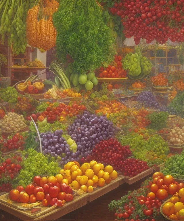 a greengrocer in colorful palma de mallorca street, salvador dali ,