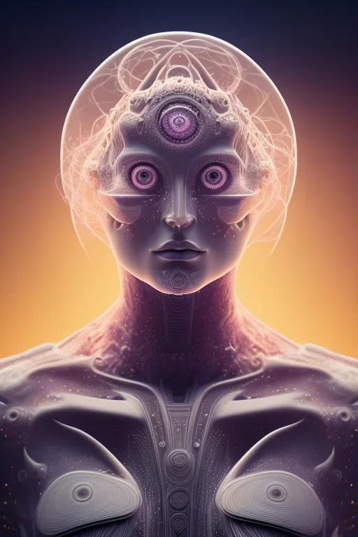 portrait full human body, meditation, third eye, universe, fourth dimension, fractal, realistic, 8k, high quality, extreme detail, symmetrical nose.