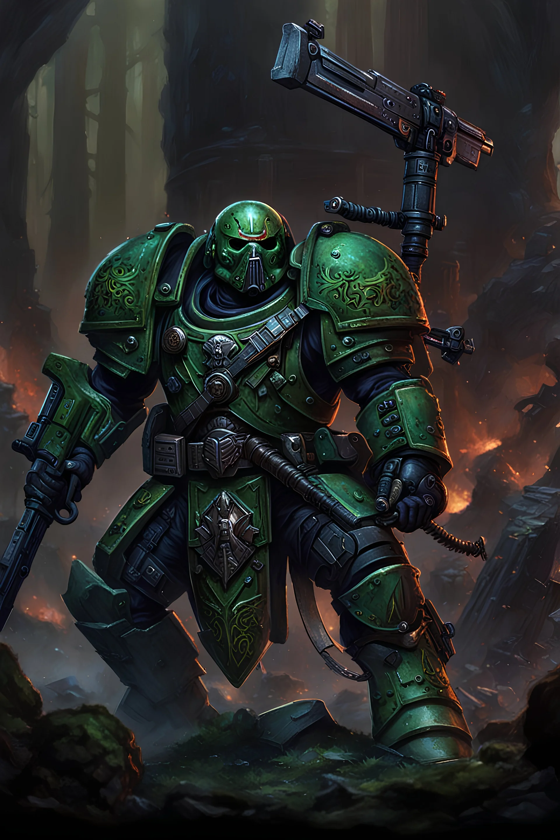 Dark Fantasy, Warhammer 40k, Green Soldier, Flesh Monster.