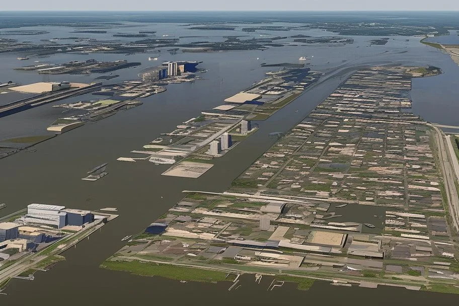 A new orleans style port city on a river delta