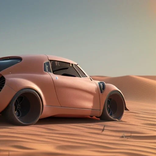 3d rendering. futuristic car. Buried in desert sand. Lost in Time