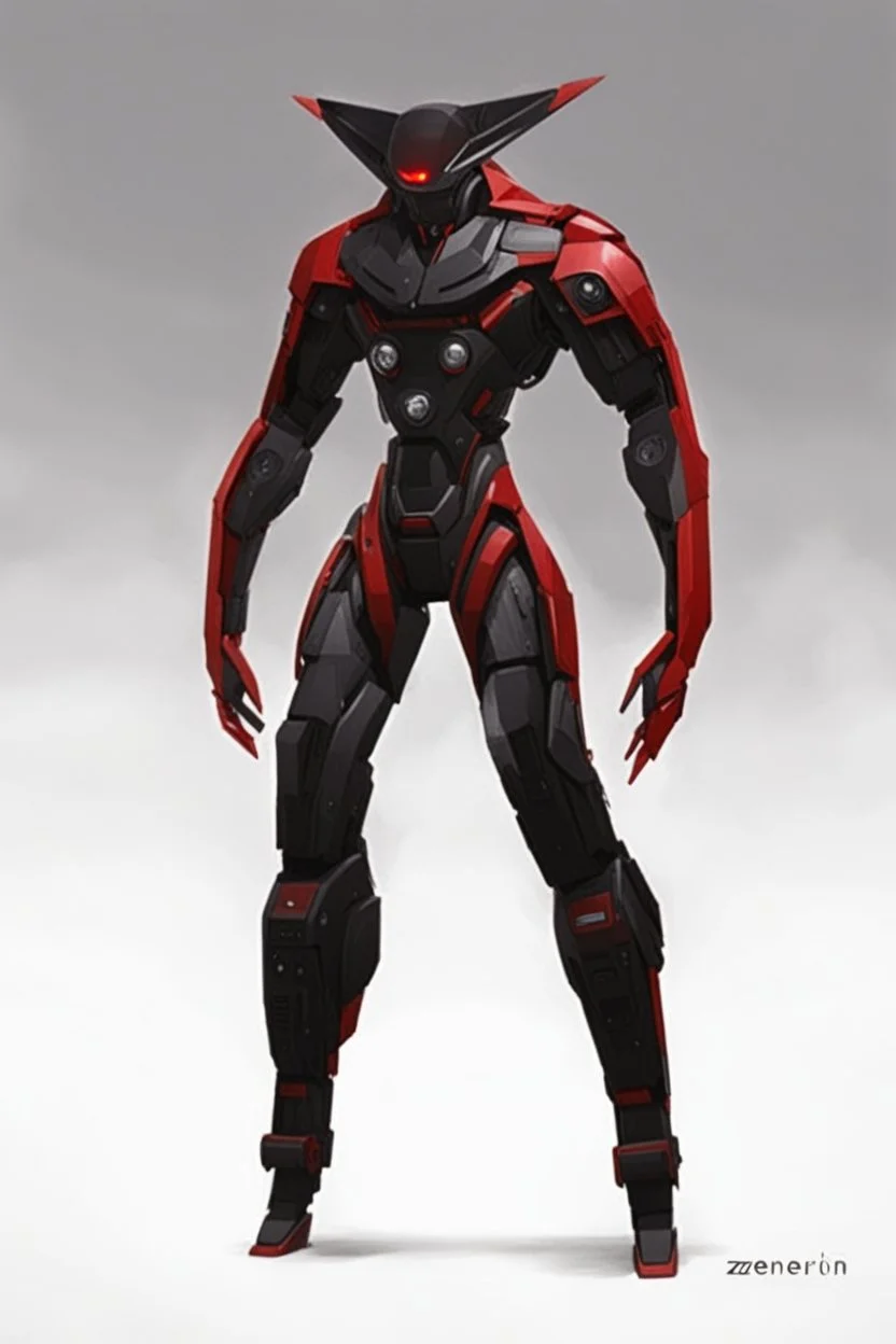 Sci-Fi, Large Mechainal Robot Red and Black, Space, Magic, Dangerous, Menacing, Horror, Zoomed In