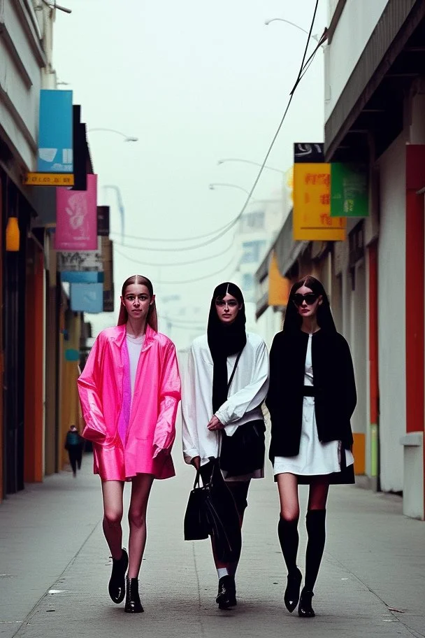 women walking down a central street of a city wearing second-hand clothes #eslarevolucióndelassecondhand, modern pop style, real photography, fashion, de cara a la cámara