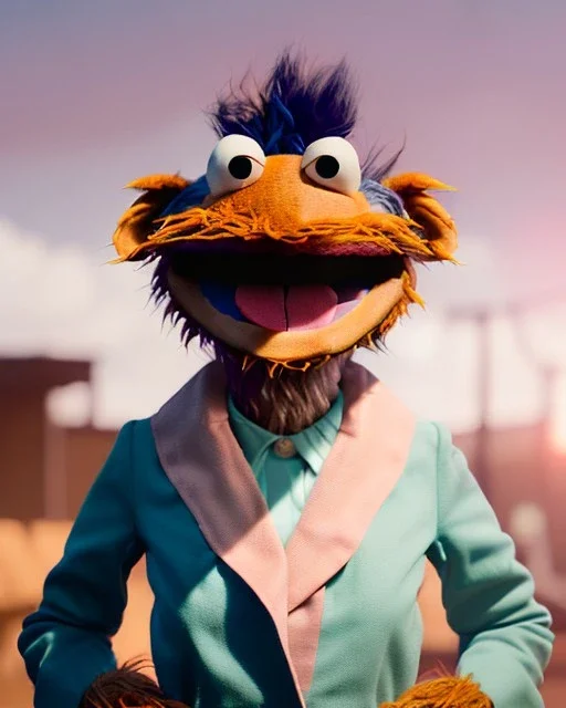 Waist up Portrait, hybrid character, waitress woman with monster muppet mask that covers her entire head, retro style, Sesame Street style, smooth, unreal engine 5, god lights, ray tracing, RTX, lumen lighting, ultra detail, volumetric lighting, 3d.