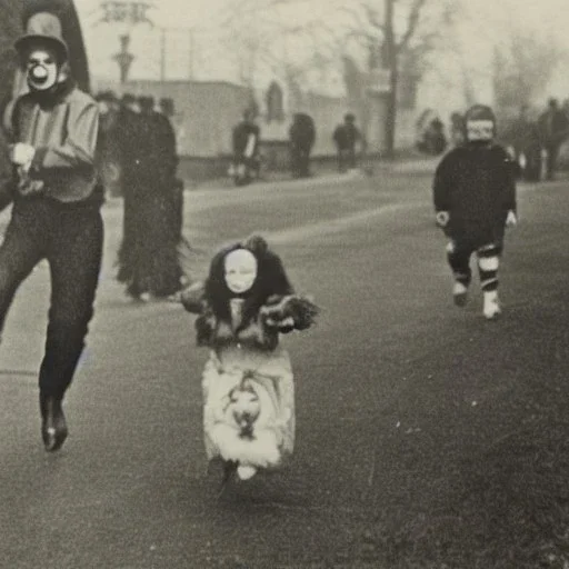 Creepy old photo of rainbow zippy monster chasing children at new year