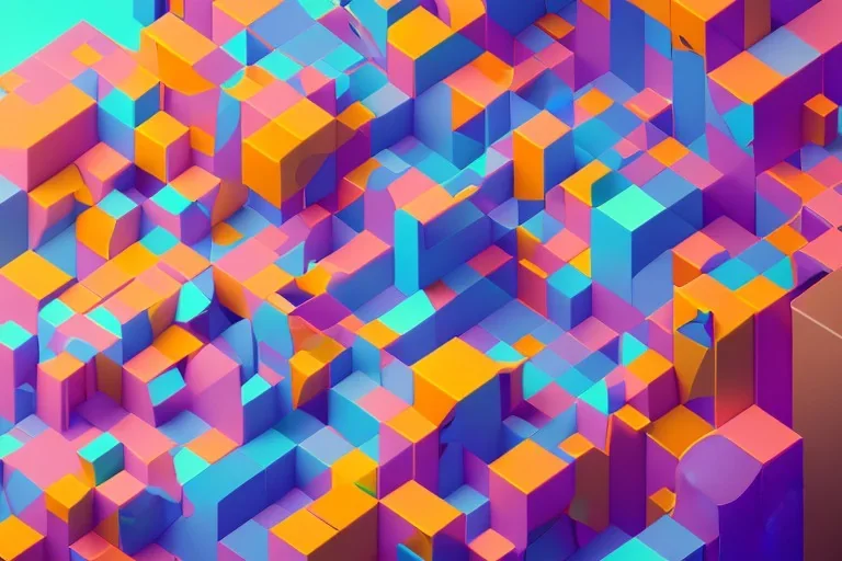 3D colorful geometric installation, simplistic, studio lighting, C4D, 16k, Behance, Artstation, centered, top down camera, vibrant