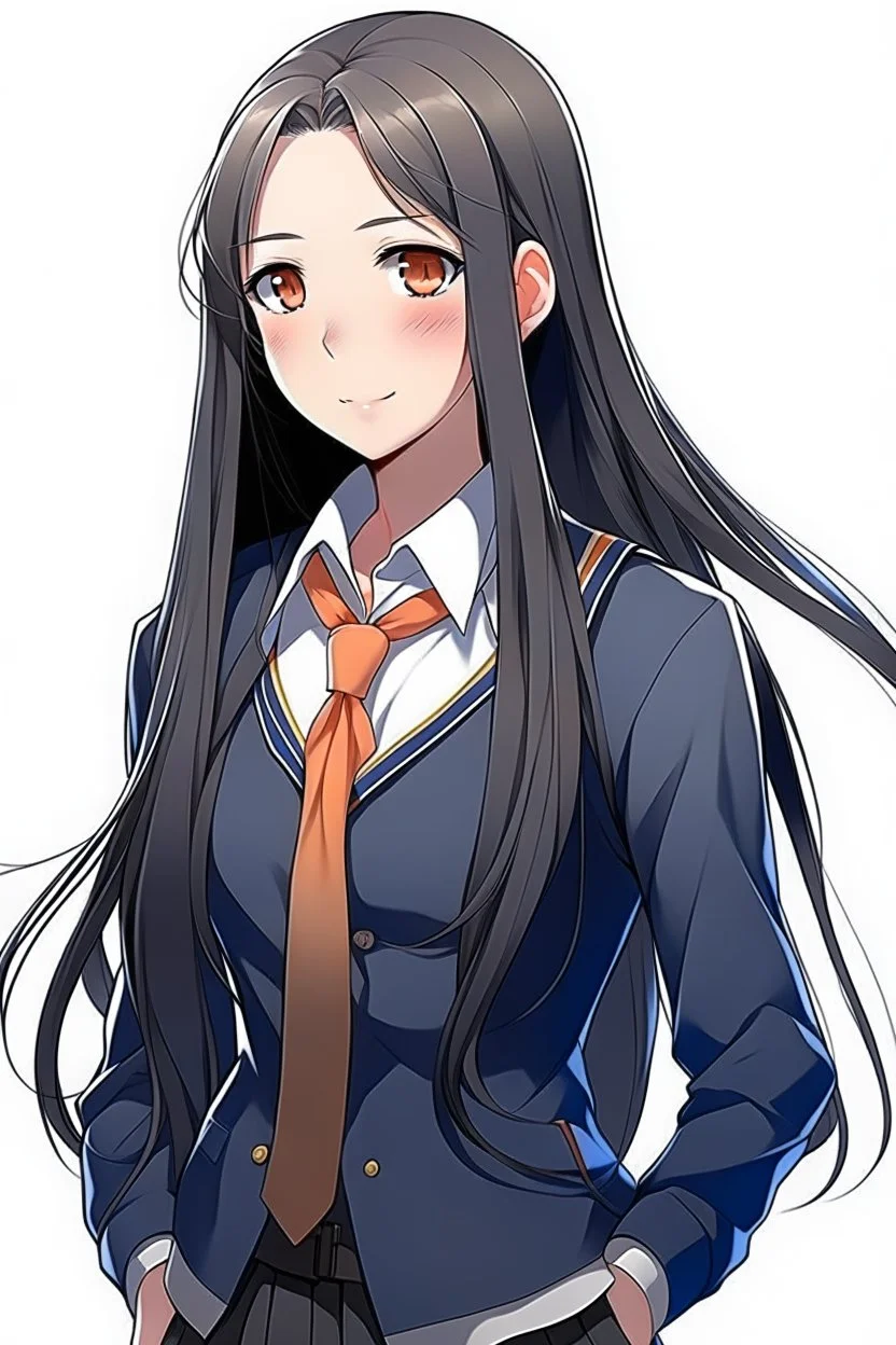 beautiful young woman with long hair in a school uniform anime