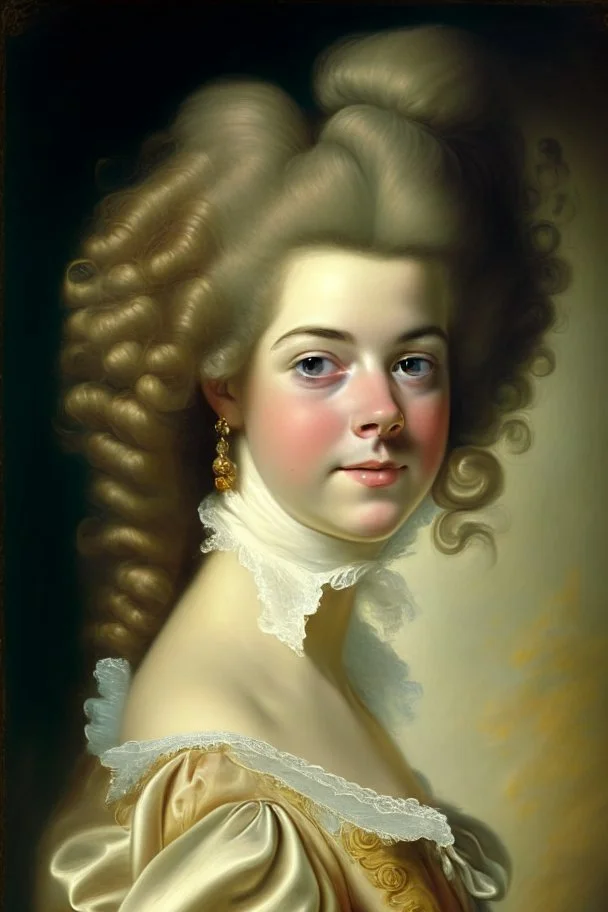 Potrait of young woman as rococo oil panting no rambut as