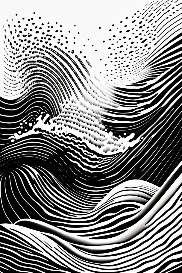 waves art, black and white, line art rough