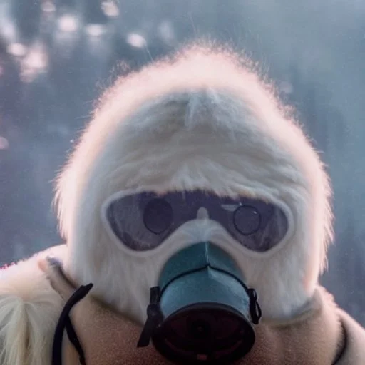 subject = (Yeti in a mask) background = (wildfires, mountains, fires, smoke, disaster)