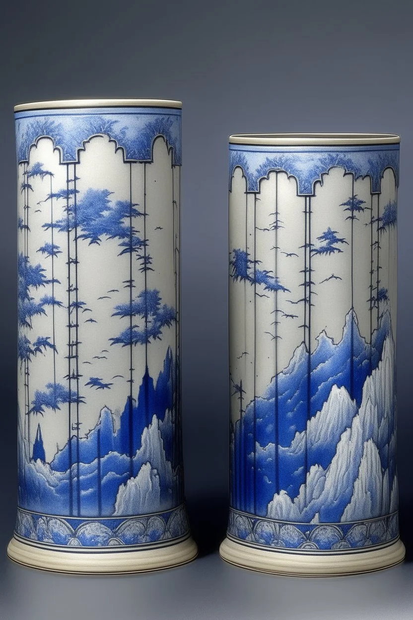 Light indigo towers with crackling lightning painted by Guo Xi