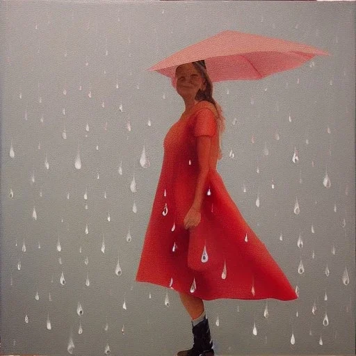 Full body portrait, painting, medium shot lady Volumetric Rain Dress