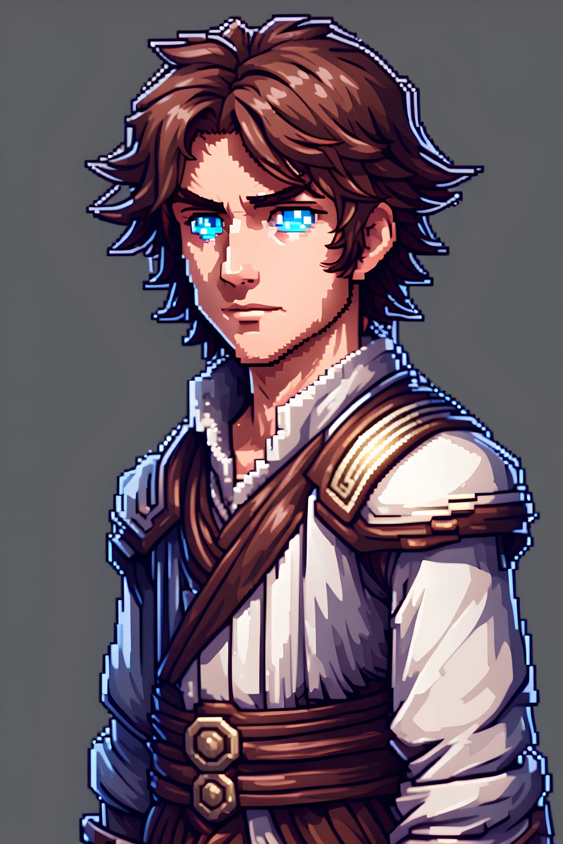 128bit pixel art male human healer brown hair blue eyes