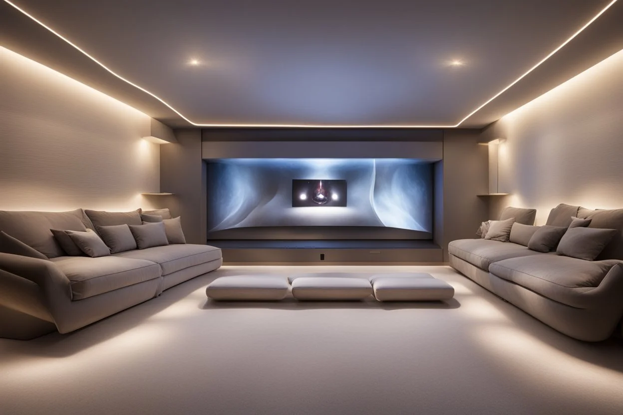 home cinema room with LED lighting in the walls make sure the room is completely symmetrical