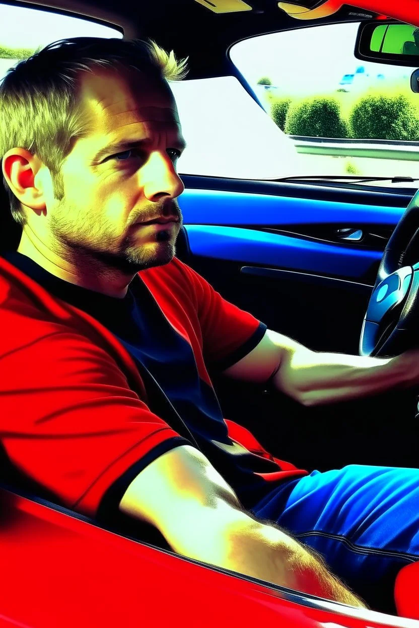 paul walker inside of a red car