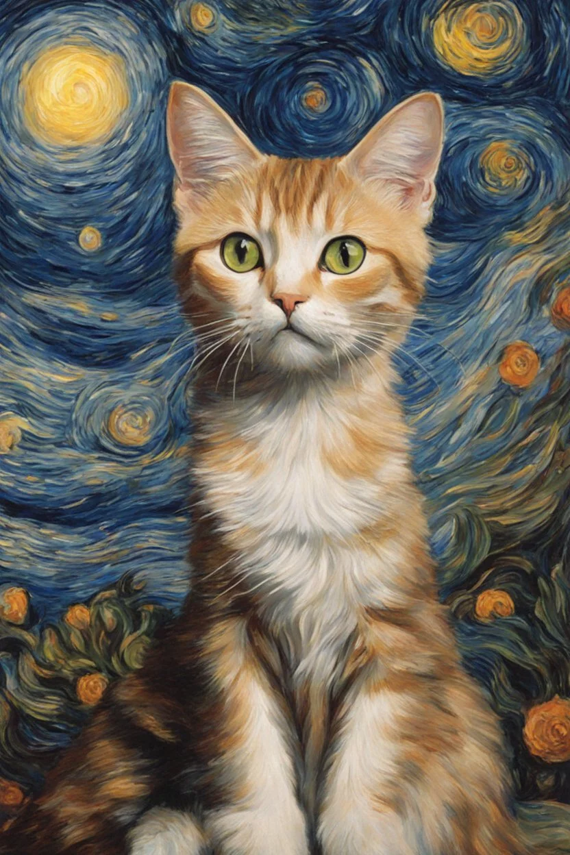 Portrait of Cat by Van Goh, The Starry Night