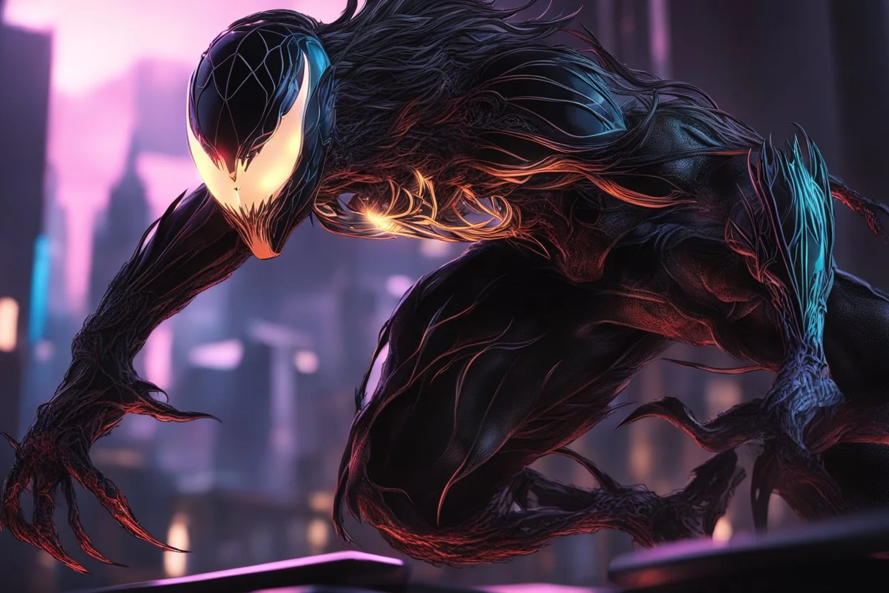 symbiote in 8k solo leveling shadow drawing style, demon model, neon lights, intricate details, highly detailed, high details, detailed portrait, masterpiece,ultra detailed, ultra quality