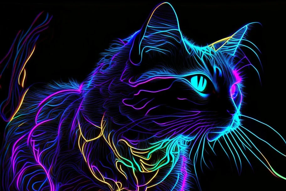 Black light art, neon cat