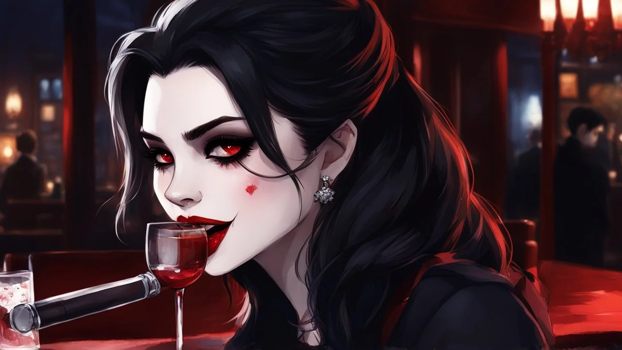 [Vampire night's out, she has bloody fangs] Tonight you went to a bar, I saw you sittin' there Pretty thin and your skin so dang fair Offered me a drink, I said "No But that's sweet" Didn't have a clue I saw you as meat Talked for a while Started to smoke a cigarette