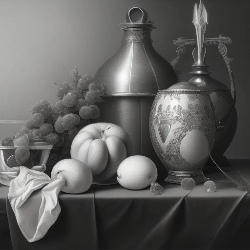 a still life composition like Pieter Claesz. - Graphite drawing, realistic, fruitpiece