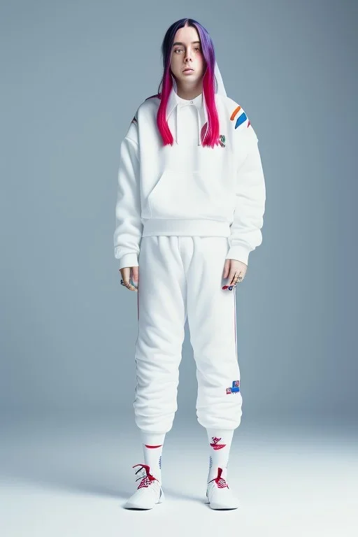 Billie Eilish, kneeling, underpants, white socks, rear view, pale skin, high detail, realistic, 8k, not to be distinguished from a photo