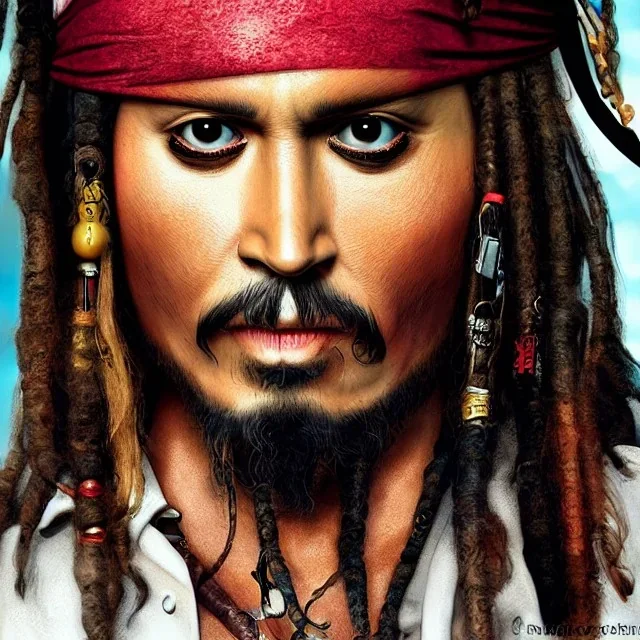 8k 4d photo realistic Highly detailed portrait of captain Jack sparrow illustration