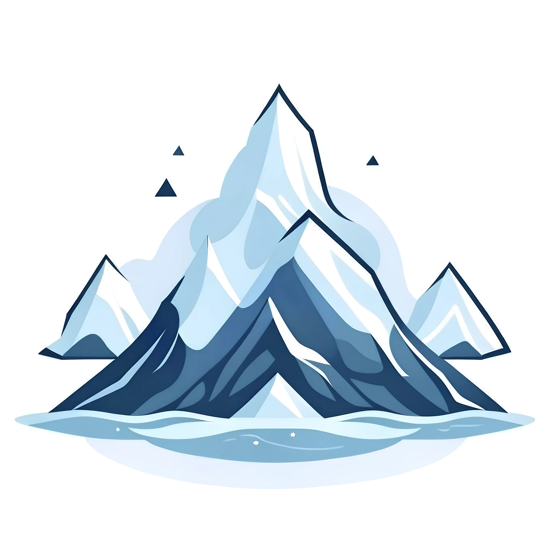 1 dimensional lonely snow mountain in icy sea drawn as a flat icon vector graphic