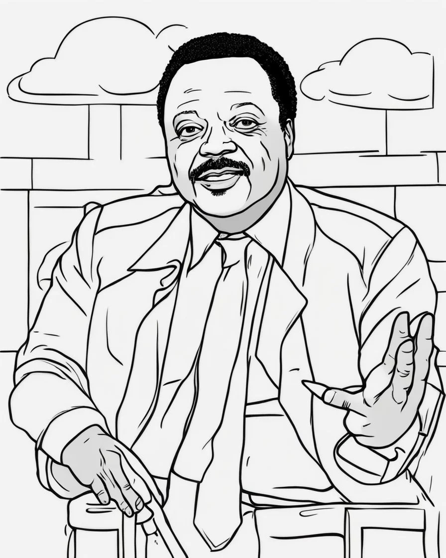 Outline art for coloring pages with JESSE JACKSON , white background, sketch style, only use black outline, white background, no shadows and well and clear outline , white background, sketch style, only use black outline, white background, no shadows and well and clear outline