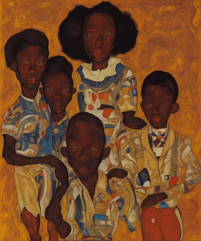 wealthy African American young family by Egon Schiele