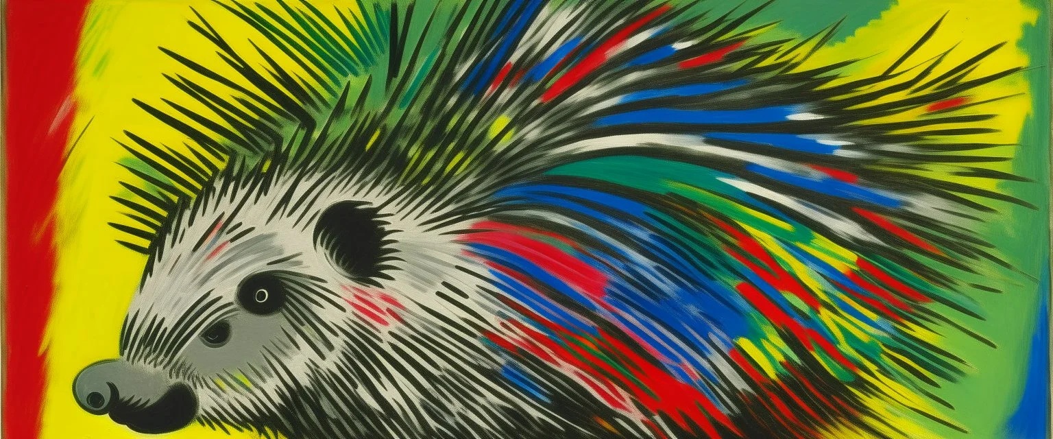 A gray lightning elemental porcupine designed in German folk art painted by Alexej von Jawlensky