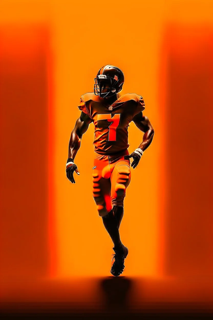 Silhouette of a football linebacker, orange background, photorealistic