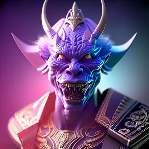 oni purple villain in galaxy, teal and purple smoke, detailed, realistic, 4k