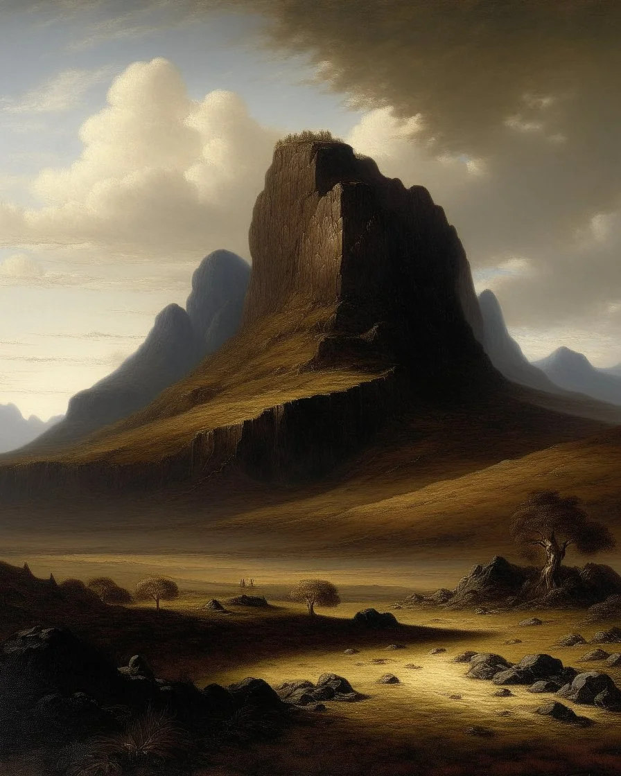 A dark brown dry mountain painted by Francis Danby