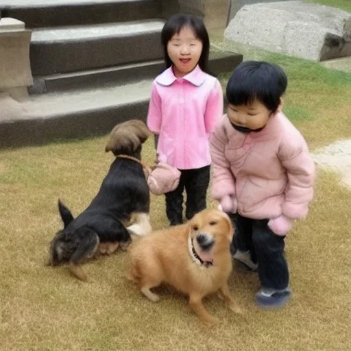 Kim children love dog