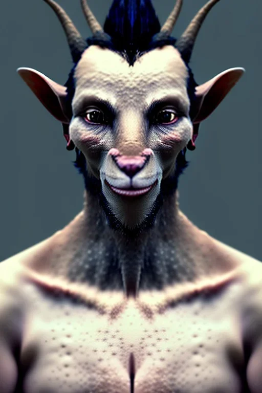 award winning portrait of a male elfin goat long black hair. unreal engine 5, artistic lighting, highly detailed, photorealistic, fantasy