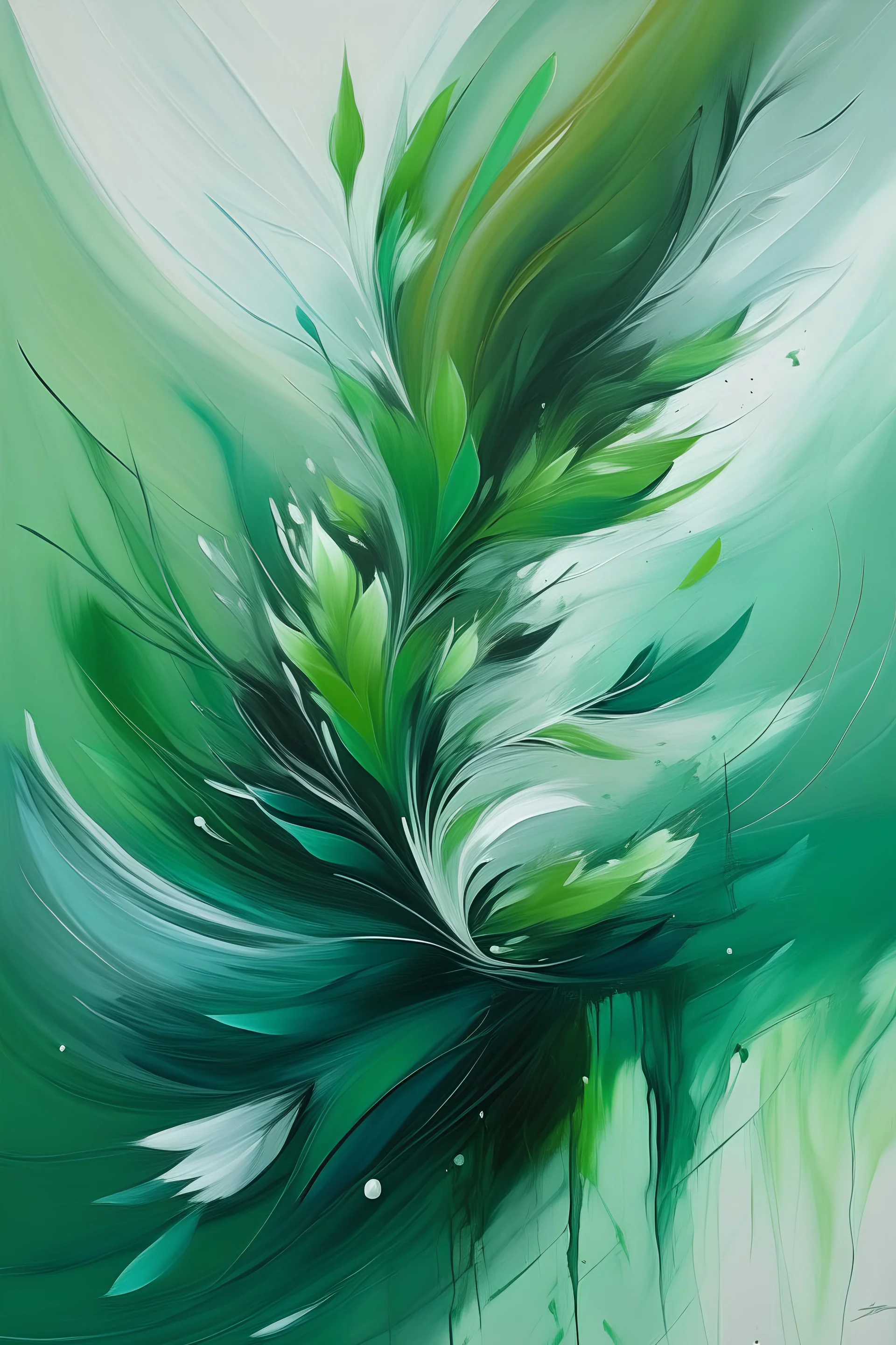 green novia, art painting, elegant, canvas, abstract, high grade, botanical