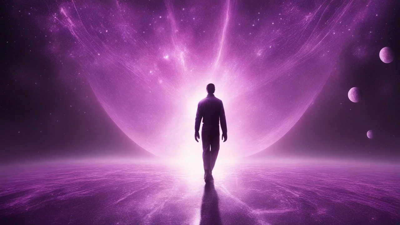 matrix universe, space, planets, god creation walking on light, purple