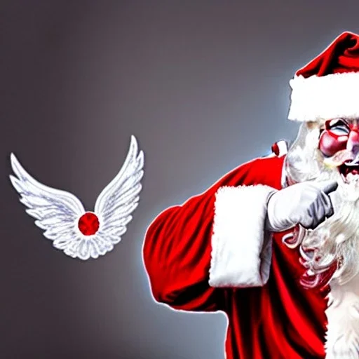 wings, freaky Santa with wings, laughing, flying, wings