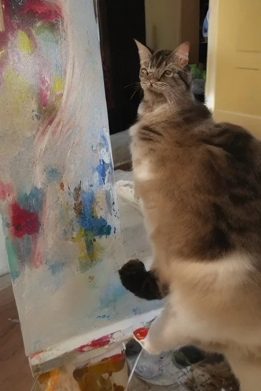 painting cat taking a picture with a camera