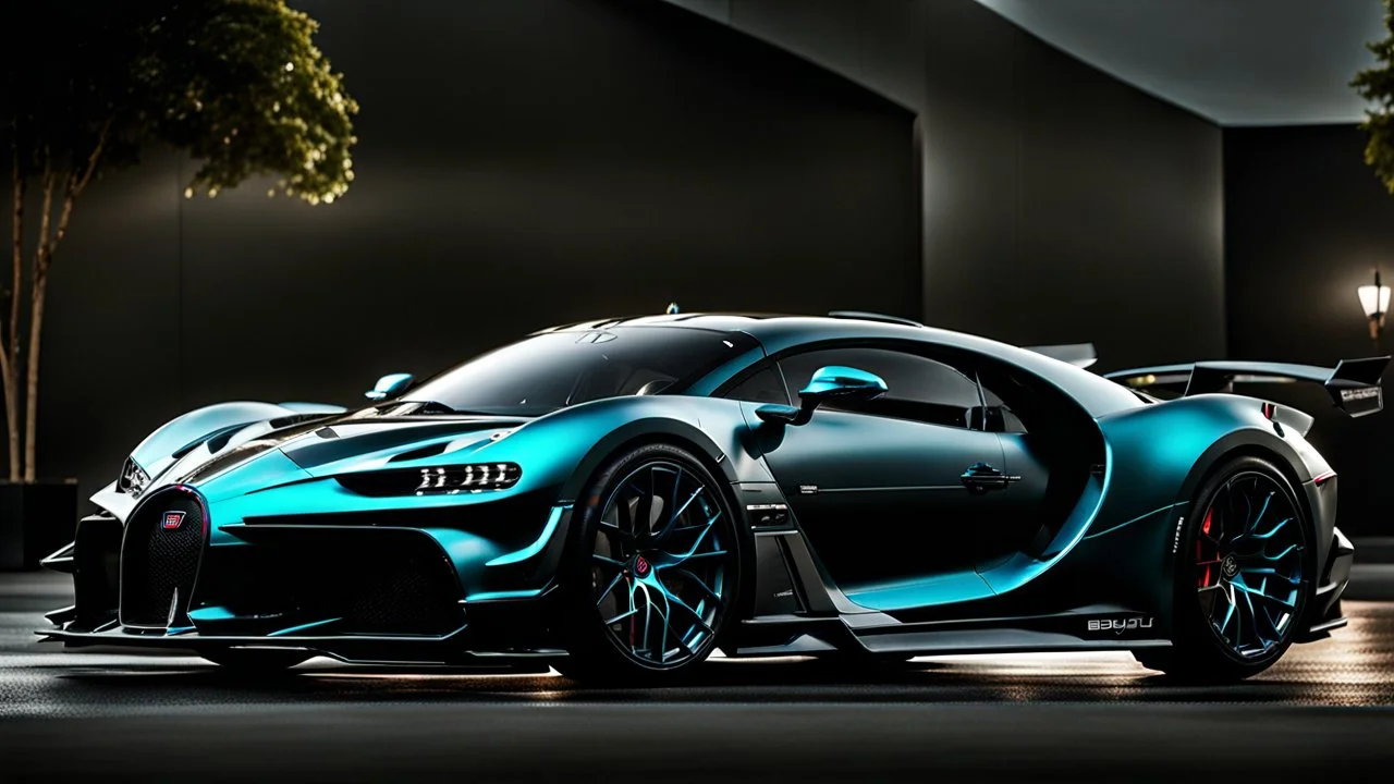 Rear View A stunningly realistic (((Bugatti Divo x brabus))), intricate detail and perfection in every surface, glimmering metal and luxurious contours, a (perfect model) for a desktop wallpaper fit for high resolution screens, evoking a sense of futuristic elegance in a (4K cinematic atmosphere).