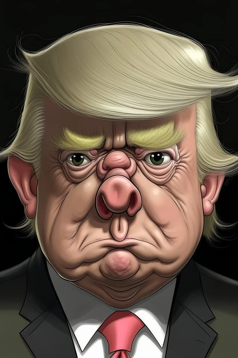 president donald trump as a sad ugly pig