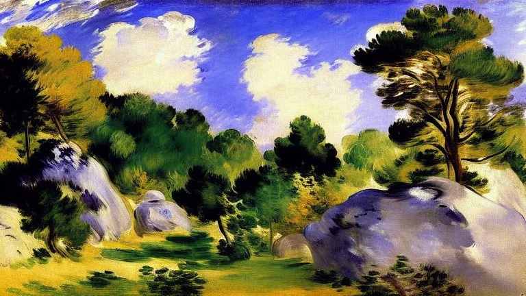 Big rocks, trees, clouds, edouard manet impressionism painting