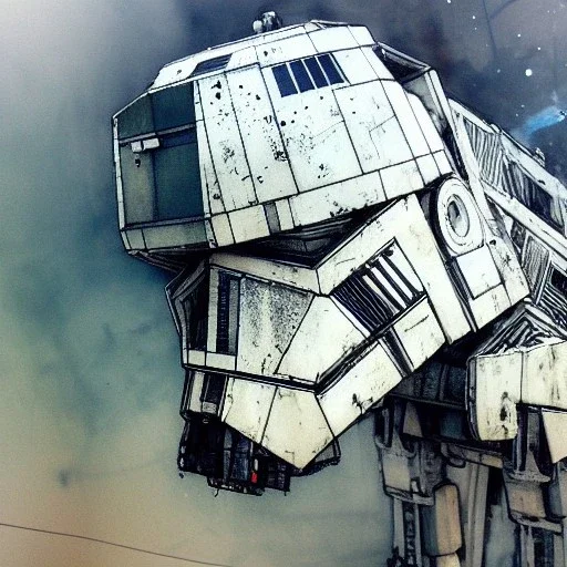 photorealistic at-at pilot helmet with weathered painting , illustration on coarse canvas by <agnes cecile> and <Yoji Shinkawa>, ornate and intricate details , soft smooth lighting, ultra detailed concept art,