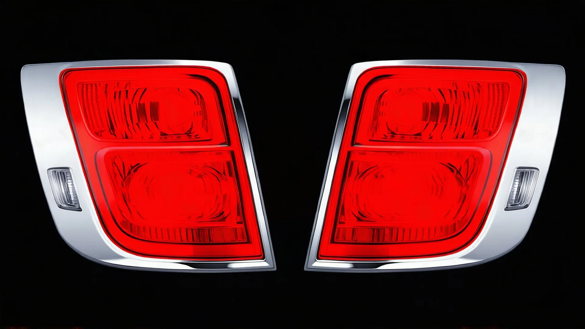 2 vehicle taillight(with chrome trim) on black background, add details and inner glow